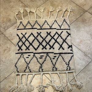 Bohemian Cream and Black Geometric HAND KNOTTED  Rug